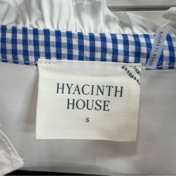 Hyacinth House Blue White Long Gingham Trim Sleeve Ruffle Blouse. Small. NWT. - Picture 2 of 14